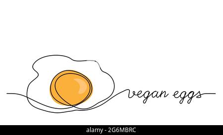Vegan eggs vector illustration. Eggs protein substitute, vegetarian replacement. One line drawing art with lettering vegan eggs Stock Vector