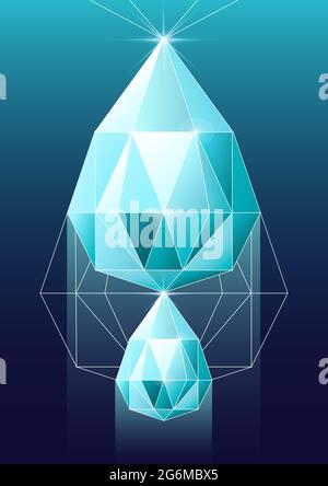 Vector illustration of diamond in polygonal texture. Abstract vector backdrop. Modern digital crystals background. Stock Vector