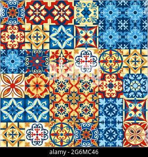 Vector illustration of decorative tile mosaic pattern design in Moroccan style. Stock Vector
