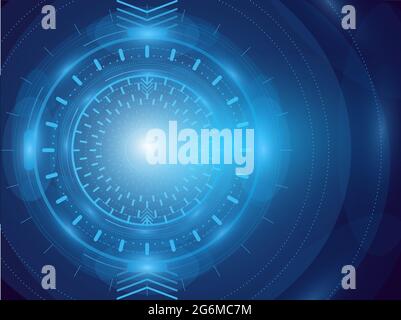 Vector illustration of digital abstract techno concept. Colorful lights and circles abstract background, high technologies. Stock Vector