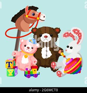 Vector illustration of colorful and lovely toys set. Toys for kids in flat cartoon design. Stock Vector