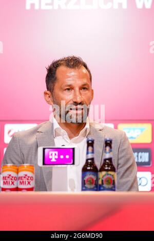 Munich Germany July 7th 2021, football: FC Bayern Munich presents team manager Julian Nagelsmann; sports director Hasan Salihamidzic   FC Bayern München via Mirafoto Stock Photo