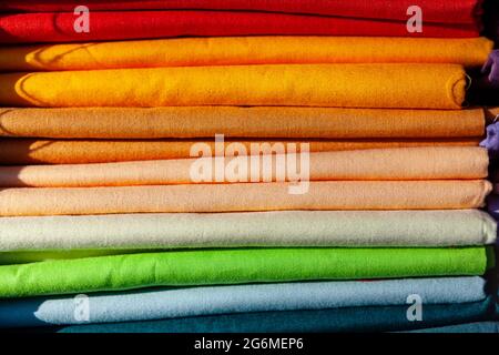Colorful fabrics and materials . Colored soft background . Assorted multi colored textile Stock Photo