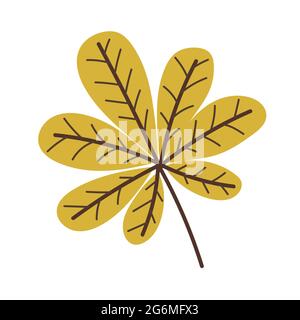 Yellow autumn chestnut leaf flat hand drawn Stock Vector