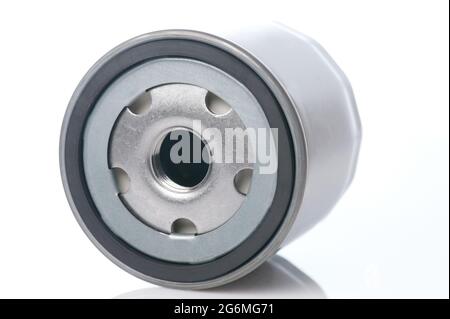 Metal new oil car filter isometric isolated on studio background Stock Photo