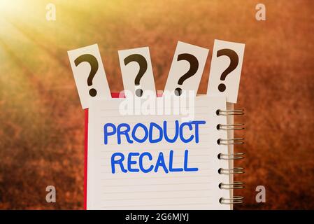 Writing displaying text Product Recall. Business concept request to return the possible product issues to the market Brainstorming The New Idea Of Stock Photo