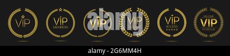 Vip member Golden laurel wreath label set Stock Vector