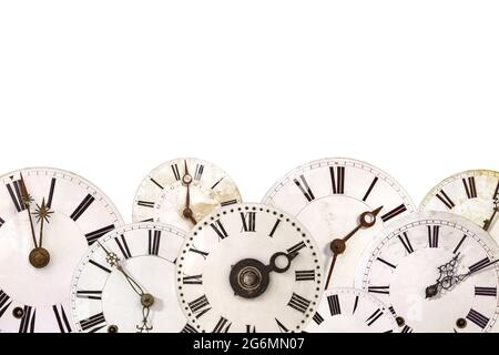 Set of different retro clock faces isolated on a white background Stock Photo