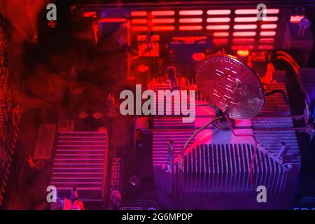 Coin on chip computer, Idea about concept crytro currentcy. Stock Photo