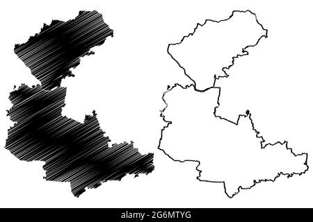 Anhalt-Bitterfeld district (Federal Republic of Germany, rural district, Free State of Saxony-Anhalt) map vector illustration, scribble sketch Anhalt Stock Vector