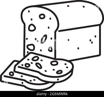 Loaf and slices of whole grain brown bread with nuts and fruits vector line icon for Date Nut Bread Day on December 22. Stock Vector