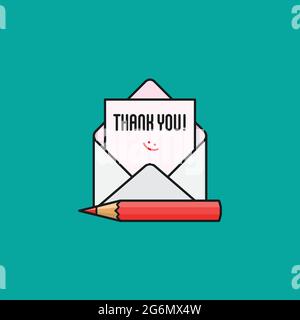 Message in envelope with red pencil vector illustration for Thank you note day on December 26. Stock Vector