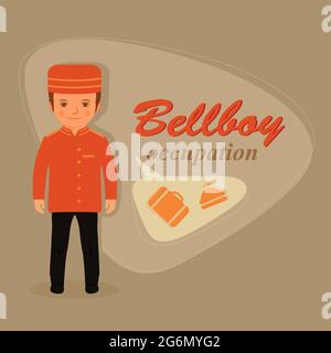 cartoon bellboy kid,  hotel service vector illustration Stock Vector
