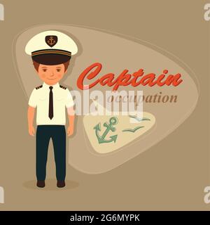 captain, sailor cartoon man, vector sea illustration Stock Vector