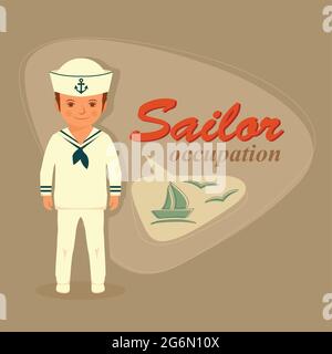 captain, sailor cartoon kid, vector sea illustration Stock Vector