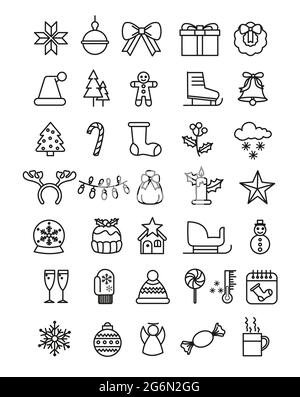 Vector illustration simple set of Christmas icons. New year and winter outline icons on white background. Stock Vector