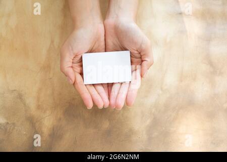 Woman Hand holding blank white card, Stock Photo