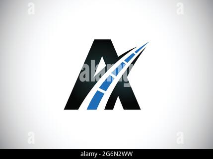 Letter A with road logo sing. The creative design concept for highway maintenance and construction. Transportation and traffic theme. Stock Vector