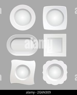 Vector illustration white plates set isolated on grey color background in realistic style. Stock Vector