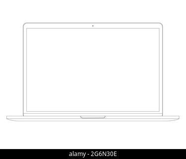 Vector illustration in line style Laptop Computer PC with space for your message on white screen. Stock Vector