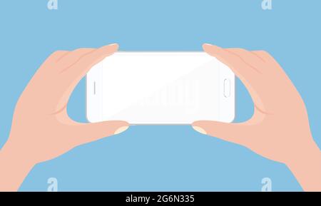 Vector illustration mobile phone in hands on white background in flat style. Stock Vector
