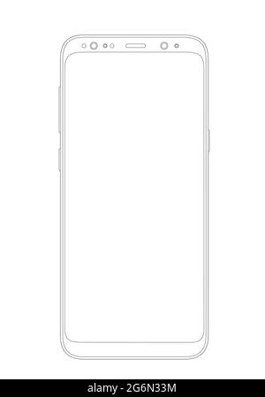 Vector illustration of outline drawing modern smartphone. Elegant thin line style design. Stock Vector