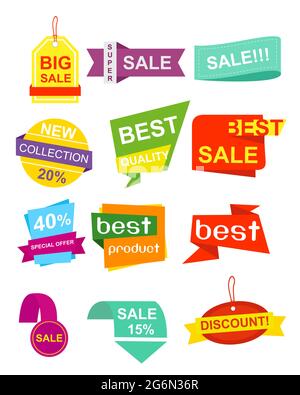 Vector illustration set pf labels, stickers. Colorful and bright Collection of Sale Discount Styled origami Banners, Emblems in flat design. Stock Vector