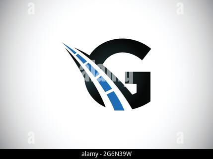 Letter G with road logo sing. The creative design concept for highway maintenance and construction. Transportation and traffic theme. Stock Vector