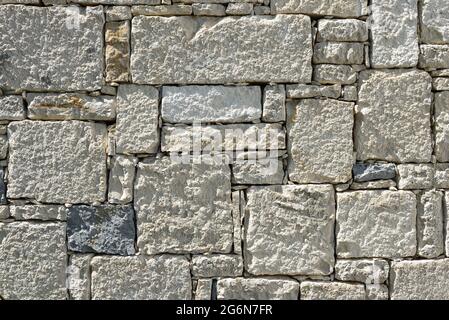 Background of a contemporary stacked stone wall in warm brown tones Stock Photo