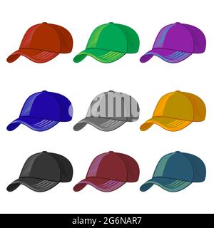 Set of Colored Baseball Caps Isolated on White Background Stock Vector