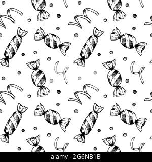 Hand drawn candy seamless pattern. Vector illustration in sketch style Stock Vector