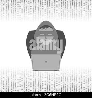 Hacker with Laptop Icon Isolated on White Digital Background Stock Vector
