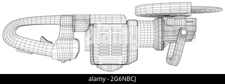 Gasoline angle grinder. Wire-frame Petrol angle grinder machine. Professional angle grinder instrument, working tool. Vector created of 3d Stock Vector