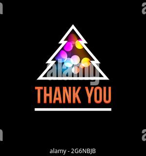 Christmas tree thank you card isolated on black Stock Vector