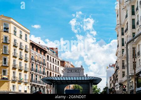 Madrid, Spain - June 18, 2021: The new Metro station of Gran Via in Red de San Luis Plaza, currently under renovation. Stock Photo