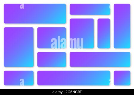 Modern colorful paper banners with blue and violet gradient. Adhesive stickers, labels with rounded corners. Vector illustration. Stock Vector