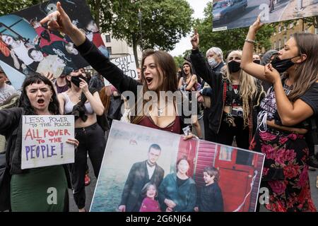 Gypsy Travellers and Romani Gypsies protest against the UK Government's Police, Crime, Sentencing and Courts Bill, Whitehall London, United Kingdom Stock Photo