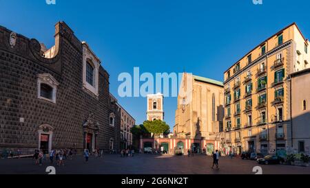 A panorama picture of the Piazza del Gesù Nuovo (Naples). Stock Photo