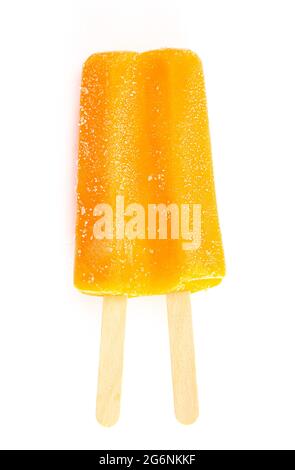 Orange Double Stick Popsicle Isolated on a White Background Stock Photo