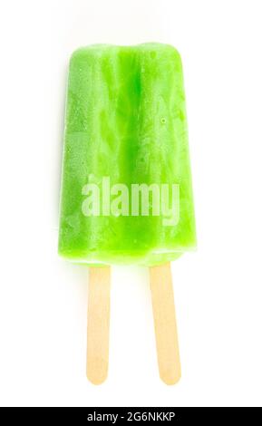 Green Double Stick Popsicle Isolated on a White Background Stock Photo