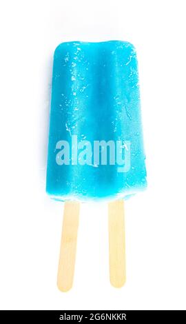 Blue Double Stick Popsicle Isolated on a White Background Stock Photo