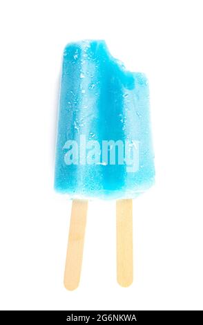 Blue Double Stick Popsicle Isolated on a White Background Stock Photo