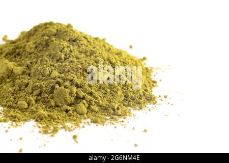 Pile of Green Tea Matcha Powder Isolated on a White Background Stock Photo