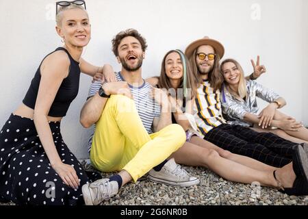 Portrait of a young stylish people outdoors Stock Photo