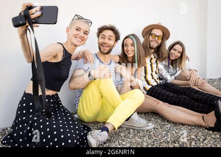 Portrait of a young stylish people outdoors Stock Photo