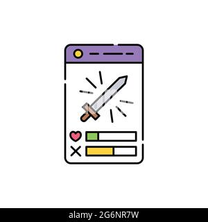 Card game olor line icon. Computer games genres. Pictogram for web page, mobile app, promo. UI UX GUI design element. Editable stroke. Stock Vector