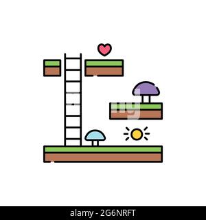 Platformer olor line icon. Computer games genres. Pictogram for web page, mobile app, promo. UI UX GUI design element. Editable stroke. Stock Vector
