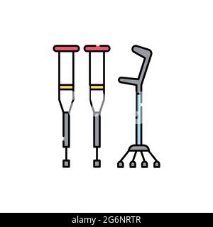 Crutches olor line icon. Pictogram for web page, mobile app, promo. UI UX GUI design element. Editable stroke. Stock Vector