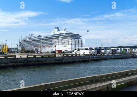 KLAIPEDA, LITHUANIA, JULY 10, 2016: Cruiser ship in port Klaipeda Stock Photo