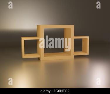 3D shiny podium on a floor. Reflection on floor. Podiums  or stages of product showcase. Commercial use. Glowing podiums. pedestal Stock Photo